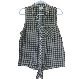 J. Jill Checkered Print Plaid Button Down Shirt Size M